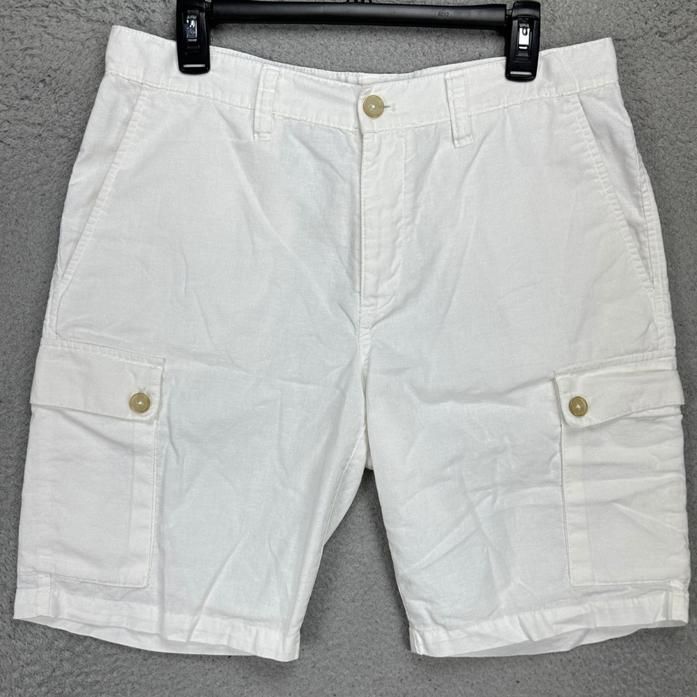 Michael Kors‎ Mens Linen Blend Cargo Shorts 33 White Flat Front Casual Pockets